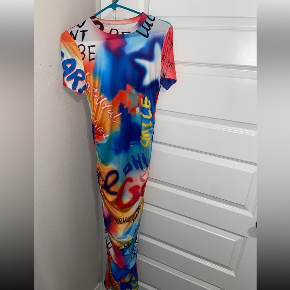 Tie dye letter graphic body con dress